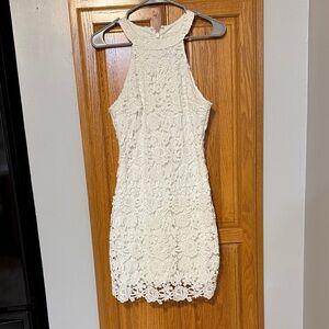 Elegant White Lace Halter Dress